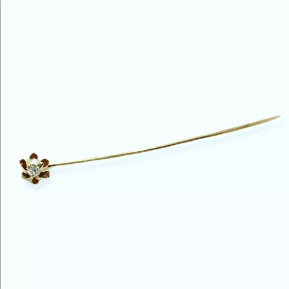 💎 Genuine Diamond 14K Gold Vintage Flower Lapel Stick Pin 💎 - Picture 3 of 9